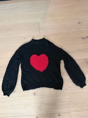 Make & Model Black Knit Mock Neck Heart Sweater